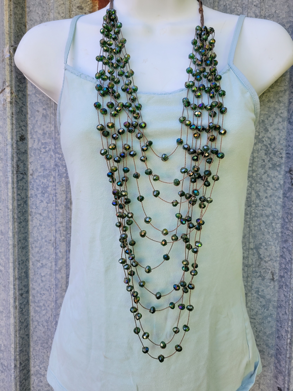 Multi-Strand Iridescent Green Beaded Necklace - Women Jewelry
